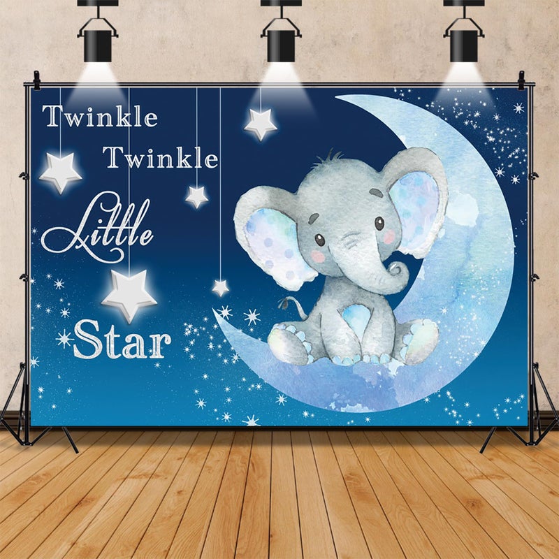 AOFOTO Twinkle Twinkle Little Star Backdrop Blue 6x4ft Baby Elephant Sitting on The Moon Dreamy Baby Shower Photo Booth Kids Newborn Birthday Party Photography Background Photo Studio Props Vinyl - Image 4